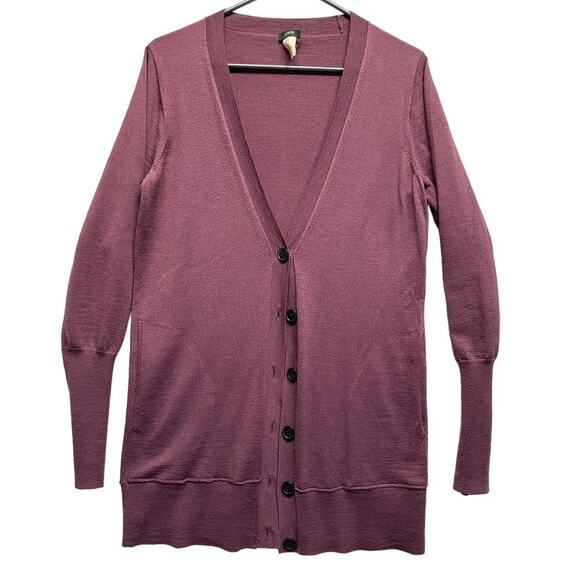 J.Crew 100% Merino Wool Longline Button Front Cardigan Sweater L Muted Purple - Picture 1 of 9
